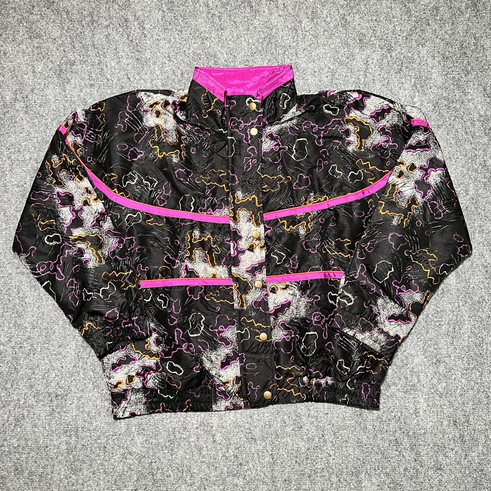 VTG Sunterra Windbreaker Jacket‎ Petite PL Multicolor 80s/90s Retro Zip Up